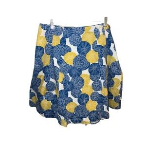 Boden Womens Size 12 Blue/Yellow Colorful Pleated Midi Skirt